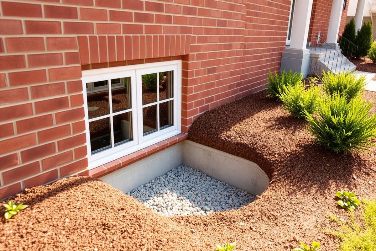 Basement window well with gravel drainage on a North York home